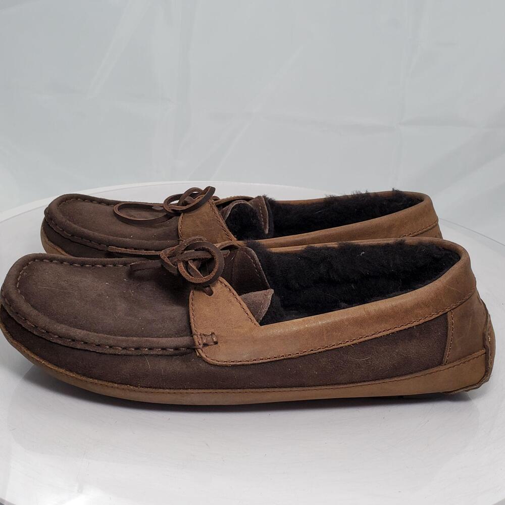 UGG Byron Shearling Moccasin Slippers Men 10 Brown Leather Sheepskin Driver